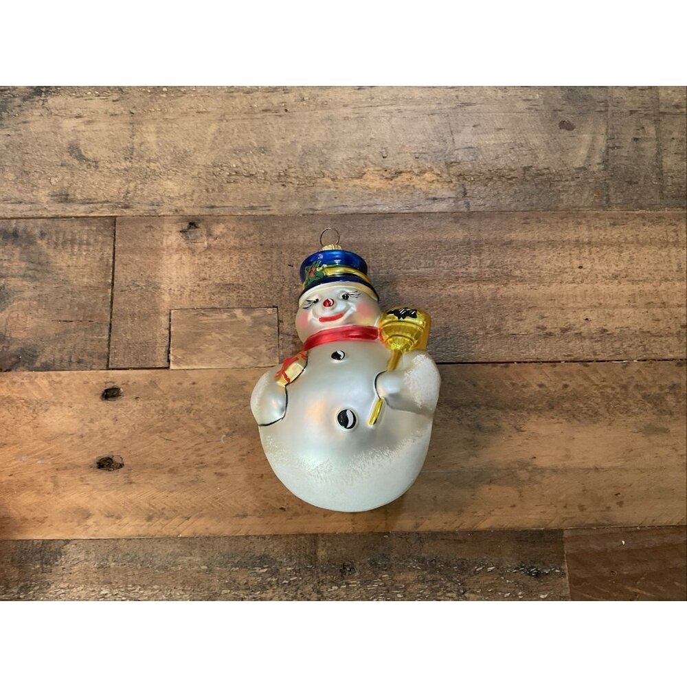 Kurt S. Adler Noble Gems Glass Snowman Ornament – Broom & Gift Design - 5”